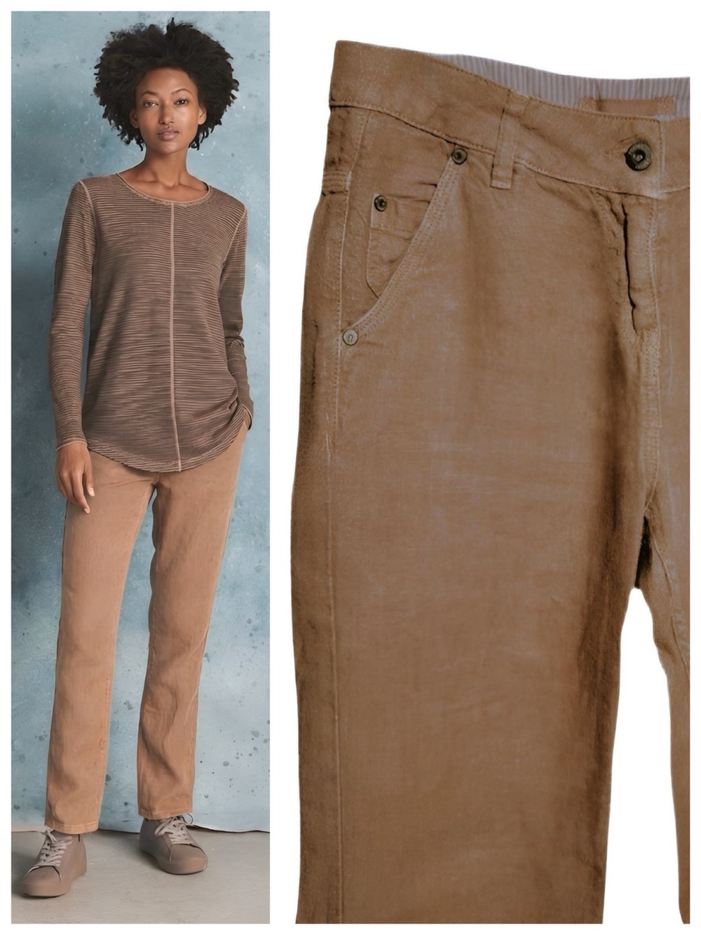 POETRY Heavy Linen Light Warm Tan Brown Straight Leg Jeans size 4 or 6 31”L